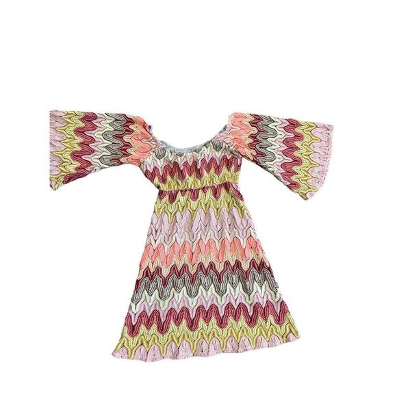 Judith March multicolor textured bell sleeve dress hippie boho sz S - Picture 10 of 11